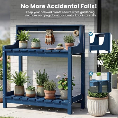 Domi 3-Tier Potting Benches for Outside, HDPE Outdoor Potting Table, Blue - color: Blue