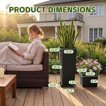 Devoko Resin 30'' Tall Planters Large Taper Outdoor Planter - color: Black, size: 30" With Trays