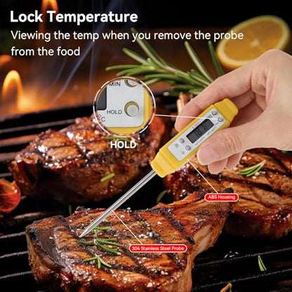 Akozon Digital Food Thermometer Automatic Calibration Pen High Accuracy Electronic Pocket Thermometer Yellow Home and Family Appliance and Decor - color: Yellow