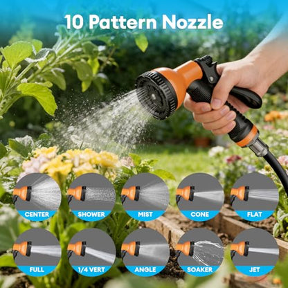 100FT Retractable Garden Hose Reel - 1/2 Inch, Slow Return System with Any Length Lock, 10-Pattern Nozzle, 180° Swivel Bracket, Wall Mounted