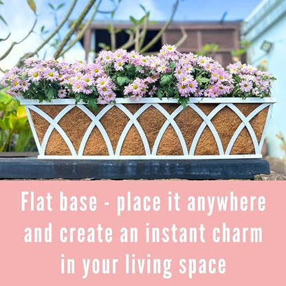 LaLaGreen Flower Wall Planter (30 in, 2 Pack) White Metal Window Boxes - size: 30 Inch x 2 Pack