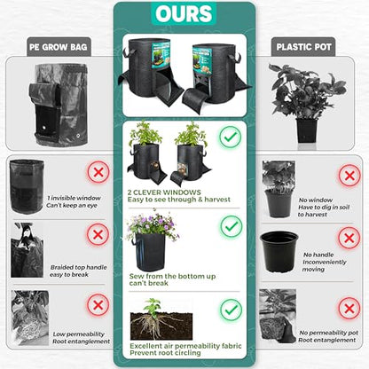 4PCS 20-Gallon Potato Grow Bag-Harvest & Visible Window Garden Planting Bag - style: 4 PCS