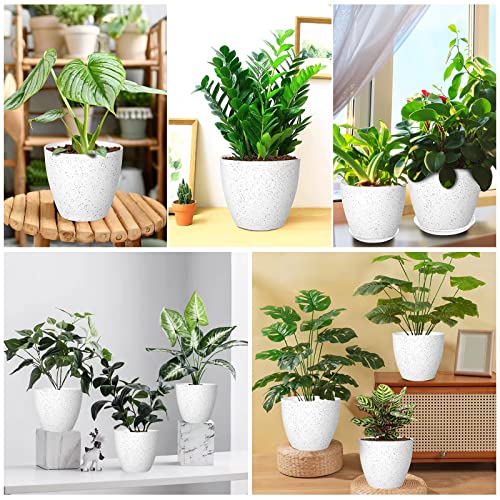 Vanavazon Plant Pots 9/8/7 Inch Set of 3 Flower Pots Indoor Outdoor Plastic Planters with Drainage Hole and Tray (Speckled White) - color: White