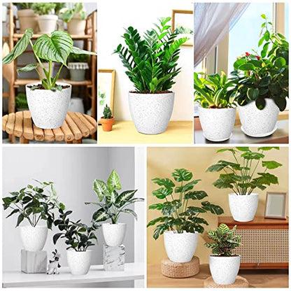 Vanavazon Plant Pots 9/8/7 Inch Set of 3 Flower Pots Indoor Outdoor Plastic Planters with Drainage Hole and Tray (Speckled White) - color: White