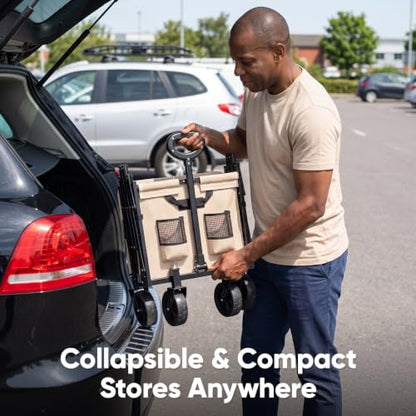 Golabs WA1 Collapsible Folding Wagon Cart, Max 220lb Load, Expands to 100L - color: Wa1 Camel
