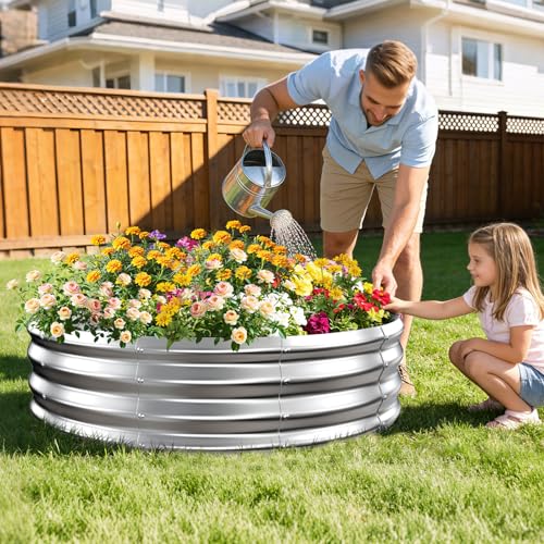 TBMLC 1FT Tall Heavy-Duty 4 FT Diameter Round Steel Rised Garden Bed Silver - color: Silver, size: 48" Diameter X 12" Tall