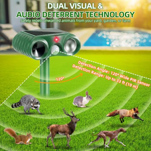 2 Pack Solar Ultrasonic Animal Repellent Deer Repellent Devices for Yard