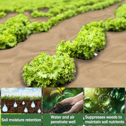 60 x 3 Ft Biodegradable Paper Weed Barrier, Garden Paper Weed Barrier with U-Shaped Ground Nails, Biodegradable Landscape Fabric, Weedguard Plus Paper Mulch for Weed Control & Holds Soil Moisture - size: 60*3ft