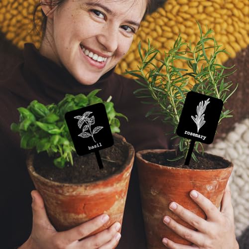 Whaline 24 Pcs Acrylic Plant Label Signs Garden Herb Markers, Black - color: Black