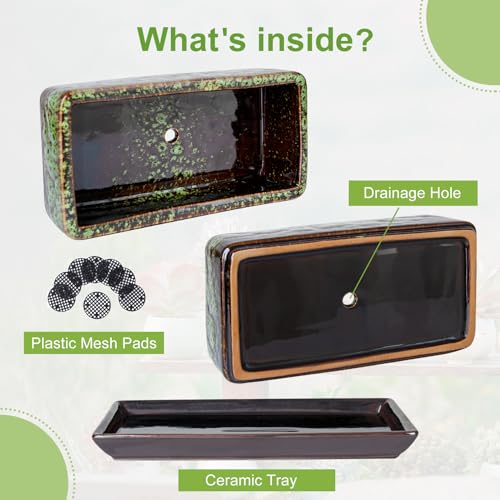 Succulent Pots - Long Rectangle Succulent Planters with Drainage Tray - color: Green
