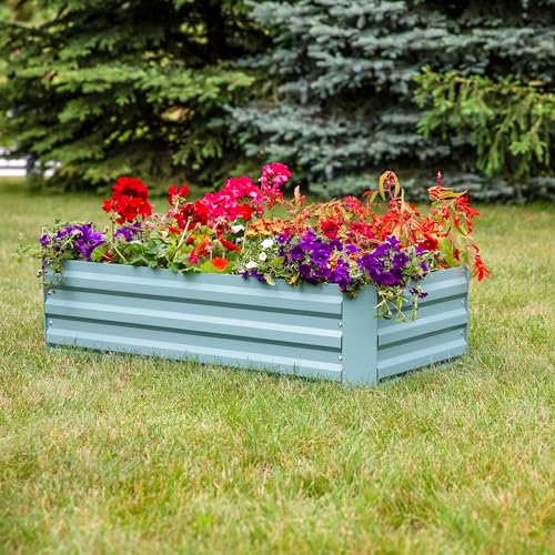 Sunnydaze Rectangle Galvanized Raised Garden Bed for Vegetables & Flowers - color: Green