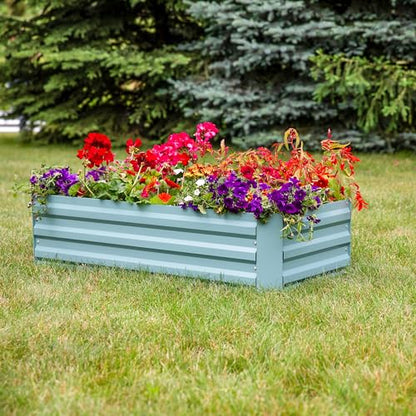 Sunnydaze Rectangle Galvanized Raised Garden Bed for Vegetables & Flowers - color: Green