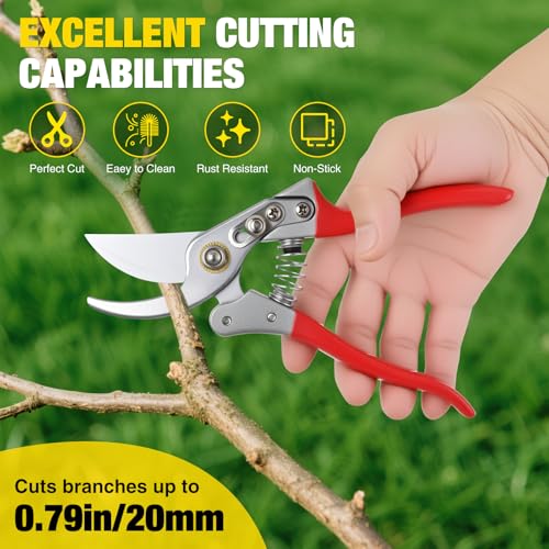 Yesker Pruning Shears Garden Shears 8.6" Professional Bypass Garden Scissors Yard Clippers with Sharp SK5 Steel Blade Heavy Duty Hand Pruners for Branch Flower Plant Trimming Cutting Gardening Tools - size: 1PCS 8.6" Red