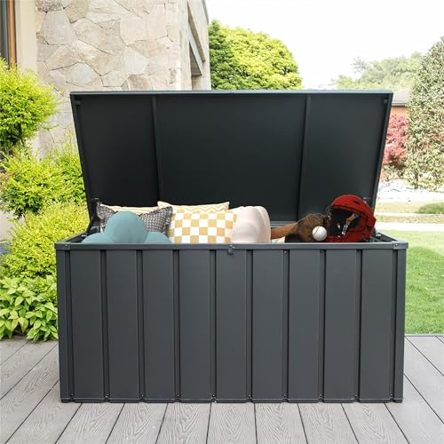 150 Gallon Metal Outdoor Storage Deck Box, Lockable Patio Bin, Dark Gray - color: Dark Gray-C