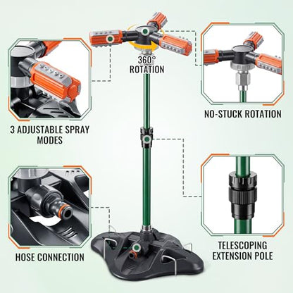 Metal Lawn Sprinkler for Yard with Adjustable Extension Risers