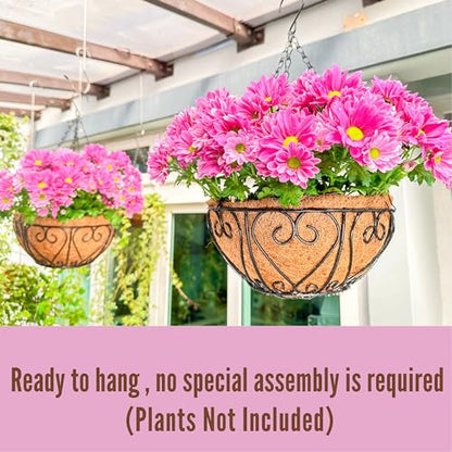 LaLaGreen Wire Hanging Baskets (16 in, 6 Pack) Black Coco Liner Flower Pots - size: 16" (41 cm) x 6 Pack