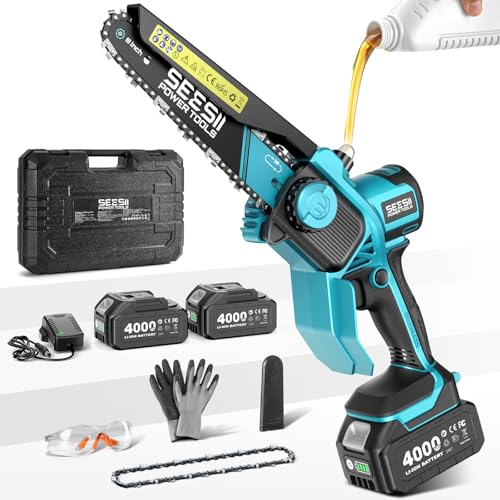SEESII Flagship 8-Inch Cordless Mini Chainsaw, Upgraded Brushless Motor - color: True Blue