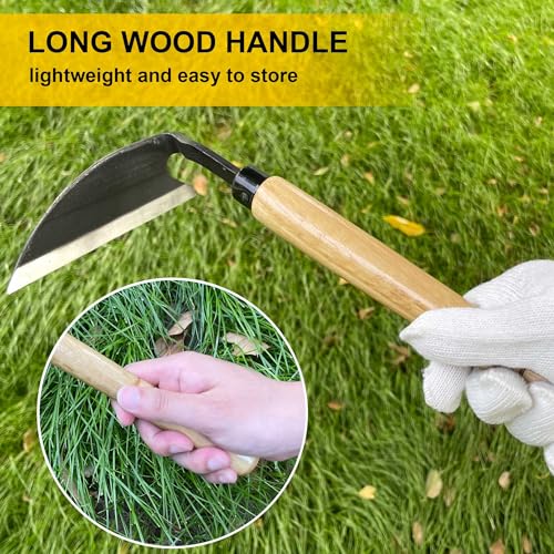 Hanpex - Japanese Weeding Sickle, Wide Blade Gardening Tools - Premium Quality Hand Hoes/Weeding Sickle Have Very Sharp Edge for Quick Work (Long Handle) - style: Short Handle