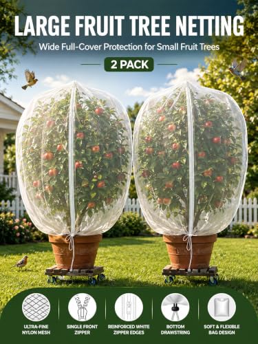 Garden Bird Netting for Insects, 2 Pack 6.5X5.7FT, Fruit Tree Netting with Zipper & Drawstring, Ultra Dense Mesh Plant Covers for Blueberry Tomato Cherry Peach Apple Trees Pest Barrier (6.5X5.7FT)