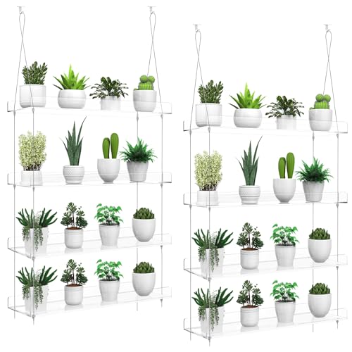 2-Pack Hanging Clear Plant Shelves for Windows, 16 Inch per Tier - size: 2 Pack-4 Tier