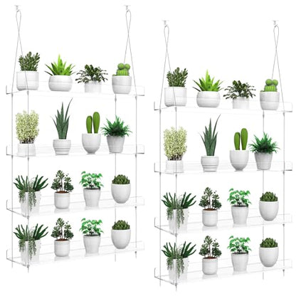 2-Pack Hanging Clear Plant Shelves for Windows, 16 Inch per Tier - size: 2 Pack-4 Tier