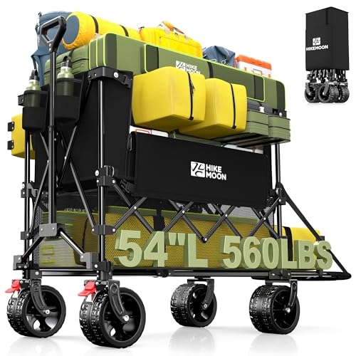 HIKEMOON Double Decker Collapsible Wagon with Extended Tailgate, Black