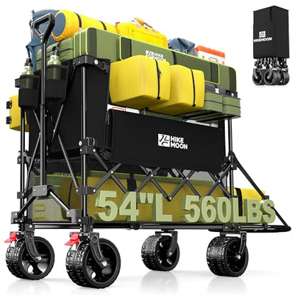 HIKEMOON Double Decker Collapsible Wagon with Extended Tailgate, Black