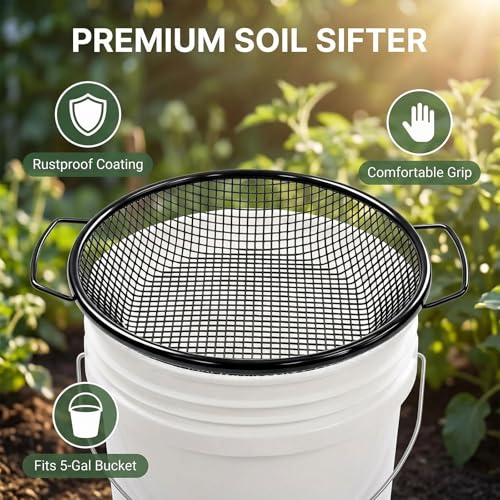 2PCS Soil & Compost Sifter with Handle, 3mm & 6mm for 5 Gallon Bucket