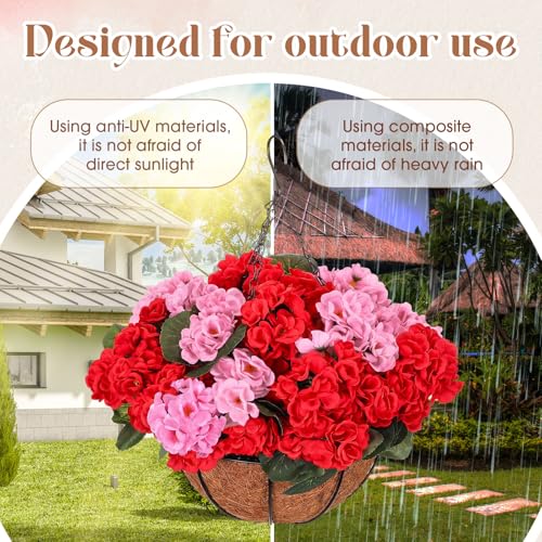 Suncalla 3 Set Artificial Geranium Flowers with Hanging Baskets - color: Colorful, size: Geraniums