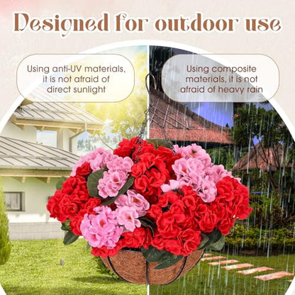 Suncalla 3 Set Artificial Geranium Flowers with Hanging Baskets - color: Colorful, size: Geraniums