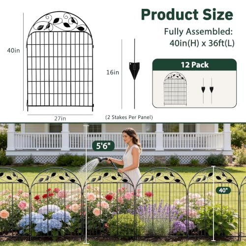 Decorative Garden Fence, 40in H x 36ft L Arched Metal Animal Barrier Fence, Rustproof Dog Fence Outdoor, 16 Panels Sturdy No Dig Garden Border Fence for Flower Beds, Landscaping and Yard - size: 16 Panels-40in(H)x36ft(L)-Dome