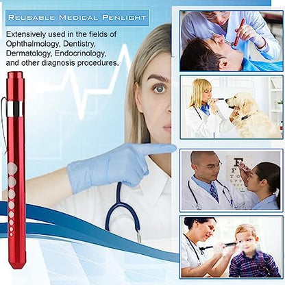 5 pc Bandage Scissors 5.5", Stitch Scissors 4.5", Hemostat 5.5" Straight & Curved, Diagnostic Penlight Made of Premium Quality Stainless Steel - For Training Emergency Supplies & First Aid Kit (Red) - color: Red