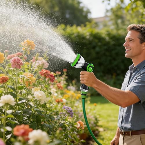 Besiter Garden Hose Nozzle, Hose Sprayer Nozzle with 10 Spray Patterns, Thumb Control On Off Valve, High Pressure Metal Water Hose Nozzle for Car Wash, Plants, Pets & Outdoor Cleaning, Green - color: Green