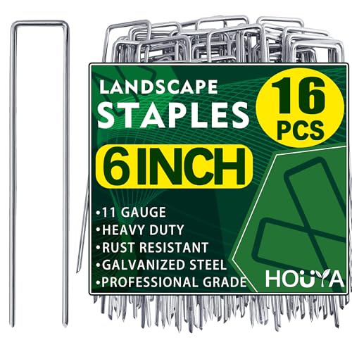 16 PCS Landscape Staples 6 Inch Galvanized Garden Stakes Garden Staples Pins Anti-Rust Ground Stakes for Weed Barrier, Irrigation Hose, Yard Lawn SOD, Landscape Fabric, Decor 6" L x1.2 W 16 pcs - size: 16 Pcs x 6"