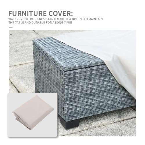 Outdoor Storage Table Wicker Patio Coffee Table All-Weather Rattan Side Table with Waterproof Cover, Grey - color: Grey