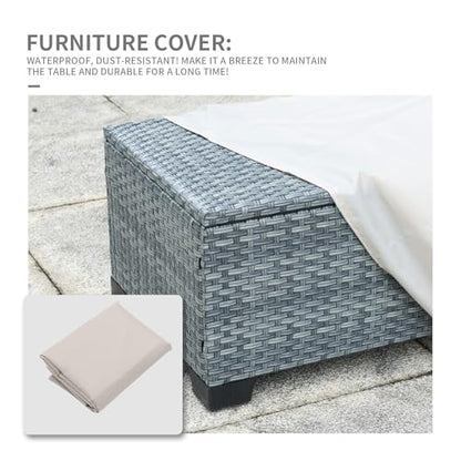 Outdoor Storage Table Wicker Patio Coffee Table All-Weather Rattan Side Table with Waterproof Cover, Grey - color: Grey