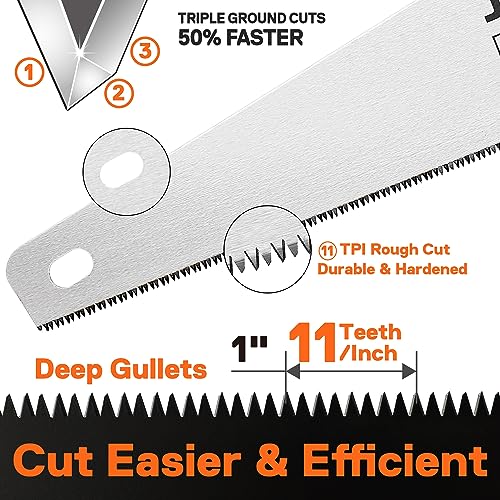 JORGENSEN 20 Inch Pro Hand Saw, 11 TPI Fine-Cut Ergonomic Non-Slip Aluminum Ultrasonic Welding Handle for Sawing, Trimming, Gardening, Woodworking, Drywall, Plastic Pipes - style: 20 Inch