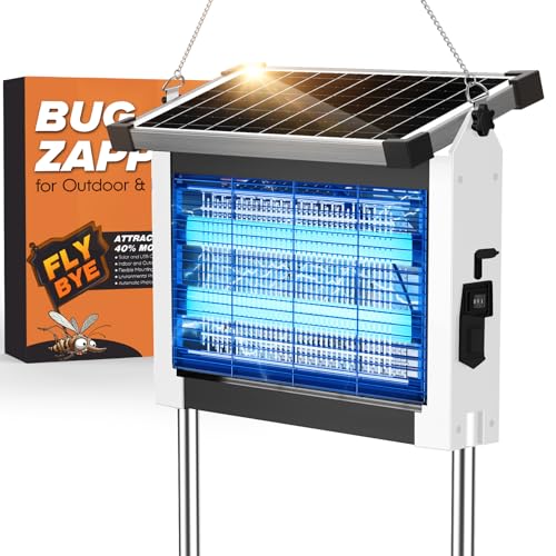 Solar Bug Zapper, 4500V Electric Grid Mosquito Killer for Patio - color: White
