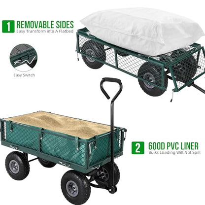 GarveeLife 500 LBS Steel Garden Cart with Removable Liner - color: Green