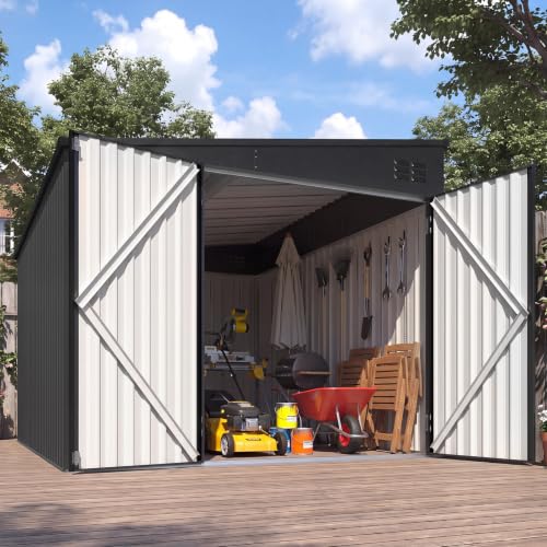 AECOJOY Shed Lean to Storage Shed, Large Outdoor 8' x 10' Metal Wall Side Bike Shed & Outdoor Storage, Garden Storage Cabinet for Backayrd, Patio and Outdoor Use in Dark Grey - color: Dark Grey, size: 8' x 10'