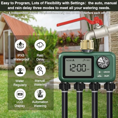 Water Timer for Outdoor Garden Hose, Sprinkler Timer for Garden - style: 4 Zones Brass Inlet