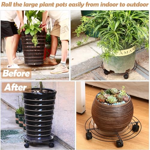 8 Packs Large Metal Plant Caddy with Wheels 13" and 11.8" Heavy-Duty Wrought Iron Rolling Plant Stands with Casters Plant Dolly Plant Roller Base Indoor and Outdoor Plant Pot Movers Planter Rollers - color: Black