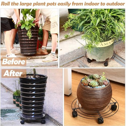 8 Packs Large Metal Plant Caddy with Wheels 13" and 11.8" Heavy-Duty Wrought Iron Rolling Plant Stands with Casters Plant Dolly Plant Roller Base Indoor and Outdoor Plant Pot Movers Planter Rollers - color: Black