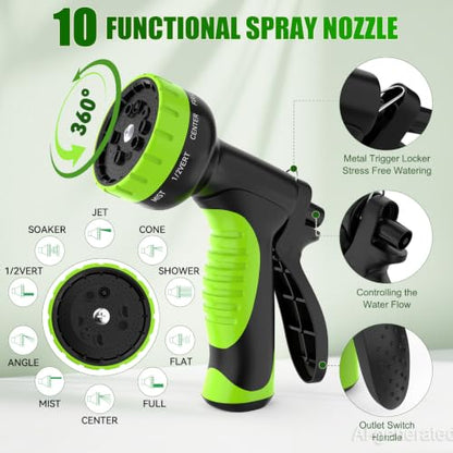 NON-EXPANDABLE Garden Hose 50ft x5/8'', Heavy Duty Flexible Water Hose with 10-Function Sprayer, Lightweight, Leak Proof, Durable Fabric Skin, Pressure Resistant for Yard, Outdoor - size: 50ft