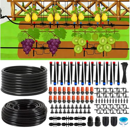 240FT Drip Irrigation System,Irrigation System for Garden with 1/2 inch Hose 1/4 inch Distribution Tubing and Accessories,Drip Irrigation Parts Garden Watering System - size: 135PCS