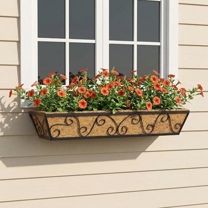 Y&M 30 Inch Window Deck with Coco Liner, Fence Metal Hanging Flower Planter Window Basket Deck Railing Planter Boxes for Outdoor Garden Lawn-Butterfly, 4pcs - size: Butterfly 30in 4p