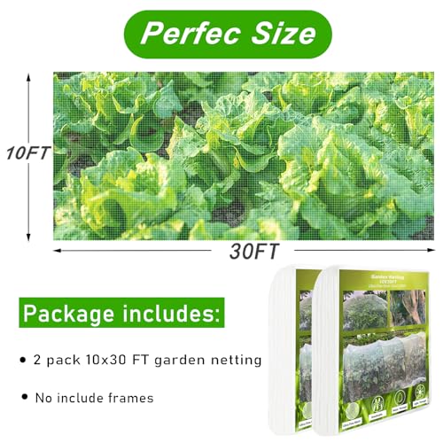 2 Pack 10X30FT Garden Netting, Garden Netting for Raised Beds, Ultra Fine Insect Netting for Vegetable Flowers Fruits, Garden Mesh Plant Cover Row Cover Barrier Protection Net for Birds - size: 10X30FT-2pack