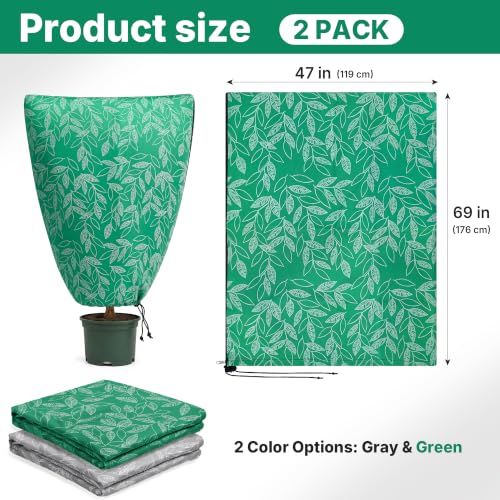 2PCS Plant Covers Freeze Protection 69"X47" Winter Frost Blankets - color: Green 69*47in