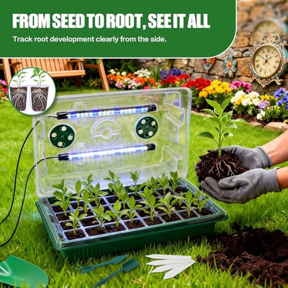 joyhalo 2 Pack 80 Cell Seed Starter Tray with Grow Light & Humidity Dome - size: 40 Cell 2 Pack