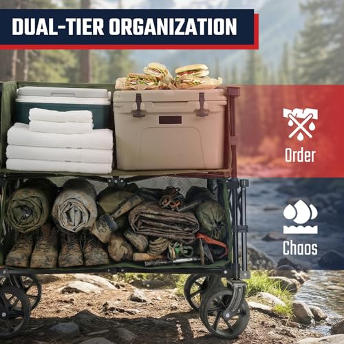 Sekey 400L Double-Decker Wagon, 500 lb Capacity, 50 in Extender - color: Army Green